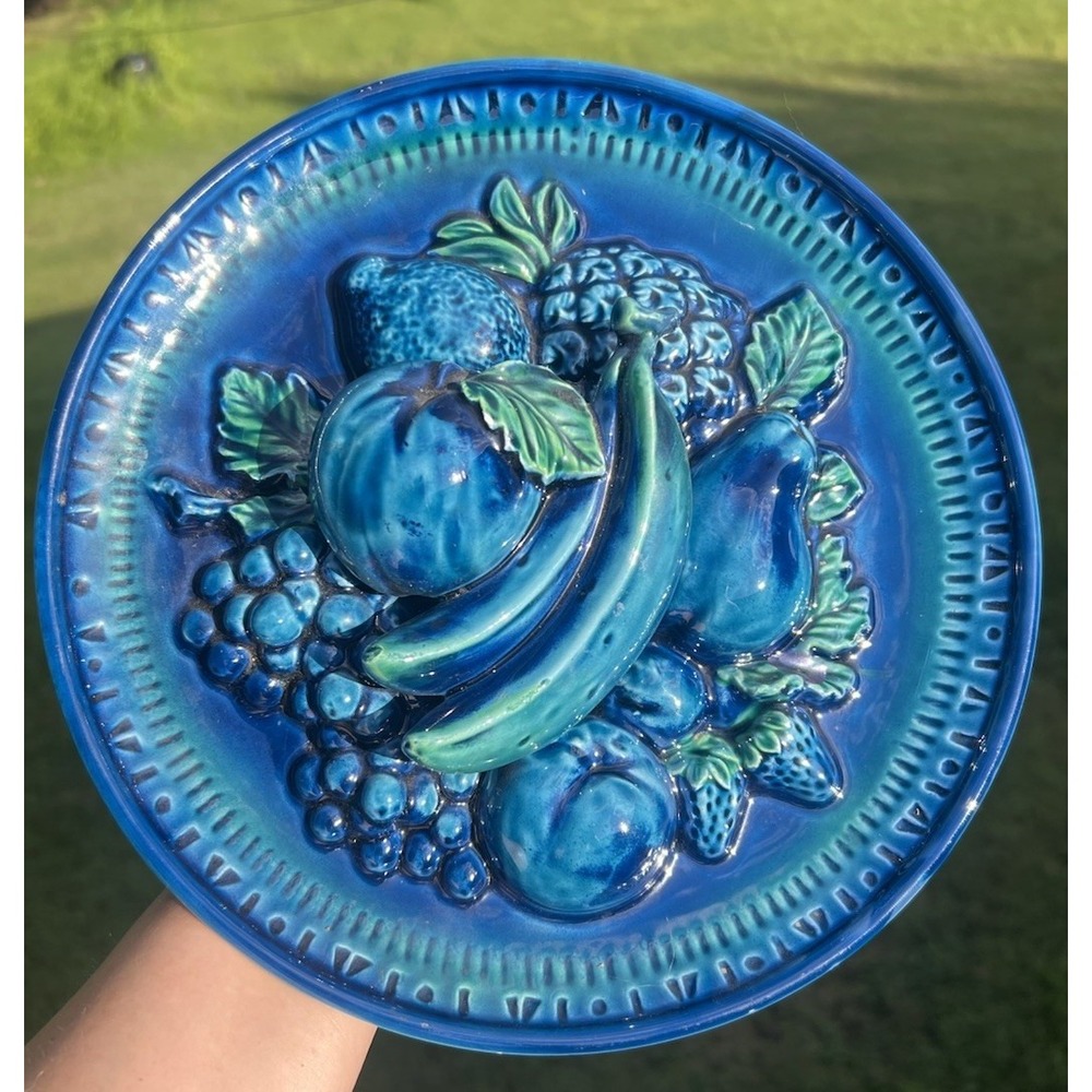 Vintage Inarco Mood Indigo E2432 3D Fruit Wall Plaque 10" Japan MCM Blue